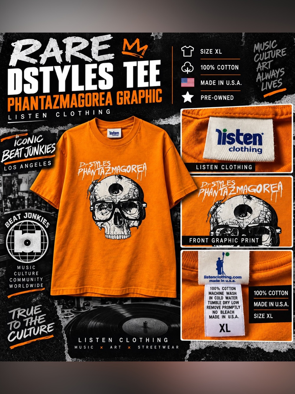 Rare Dstyles Phantazmagorea Graphic Tee XL Beat Junkies LA Orange Shirt